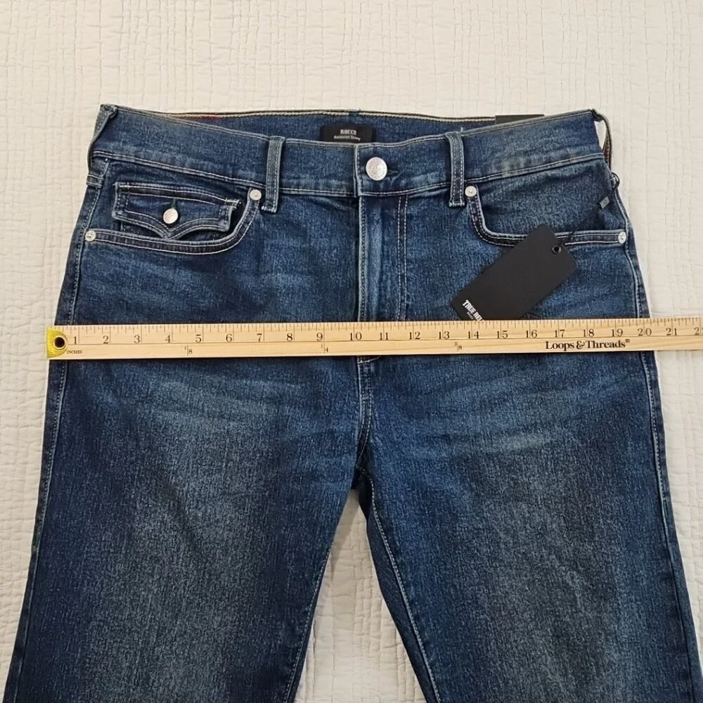 True Religion Rocco Jeans Men's 33x32 NWT Flap Pockets Green Contrast Stitch NEW